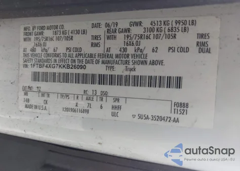 2019 Ford Transit-350 из США, поврежденный, VIN 1FTBF4XG7KKB26090